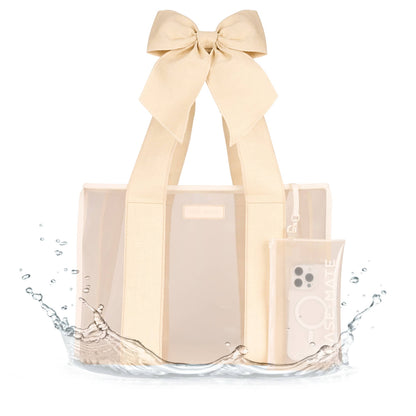 Case-Mate - Special Edition Bow Ecru Raffia Beach Tote With Phone Pouch
