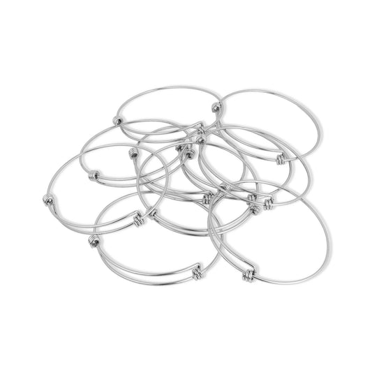 WJW - 10 Pack - 75mm Stainless Steel Expandable Bangle Bracelets