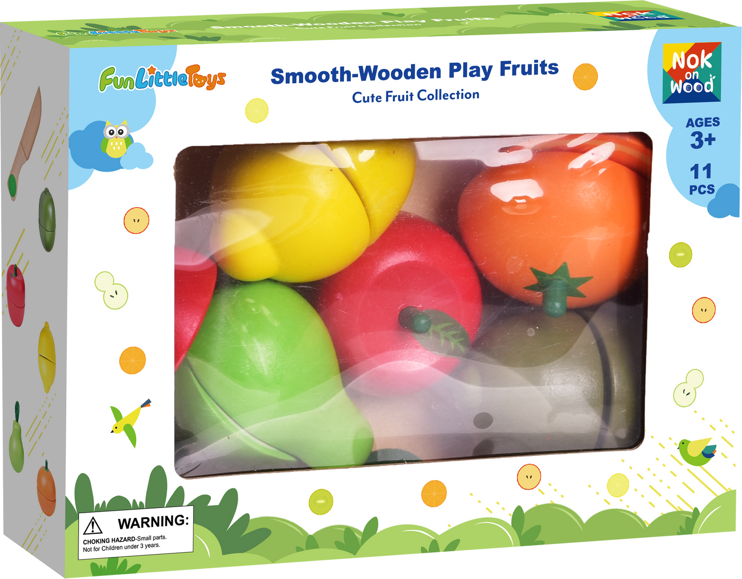 Fun Little Toys - 11 Pcs Wooden Pretend-Play Fruit Cutting Set for Kid Toys
