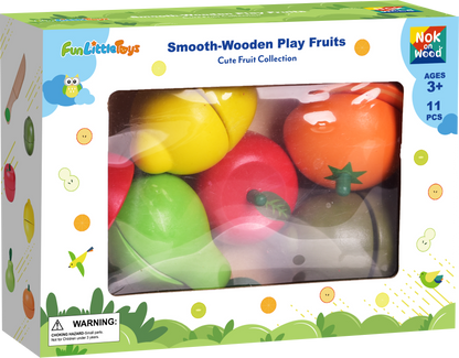 Fun Little Toys - 11 Pcs Wooden Pretend-Play Fruit Cutting Set for Kid Toys