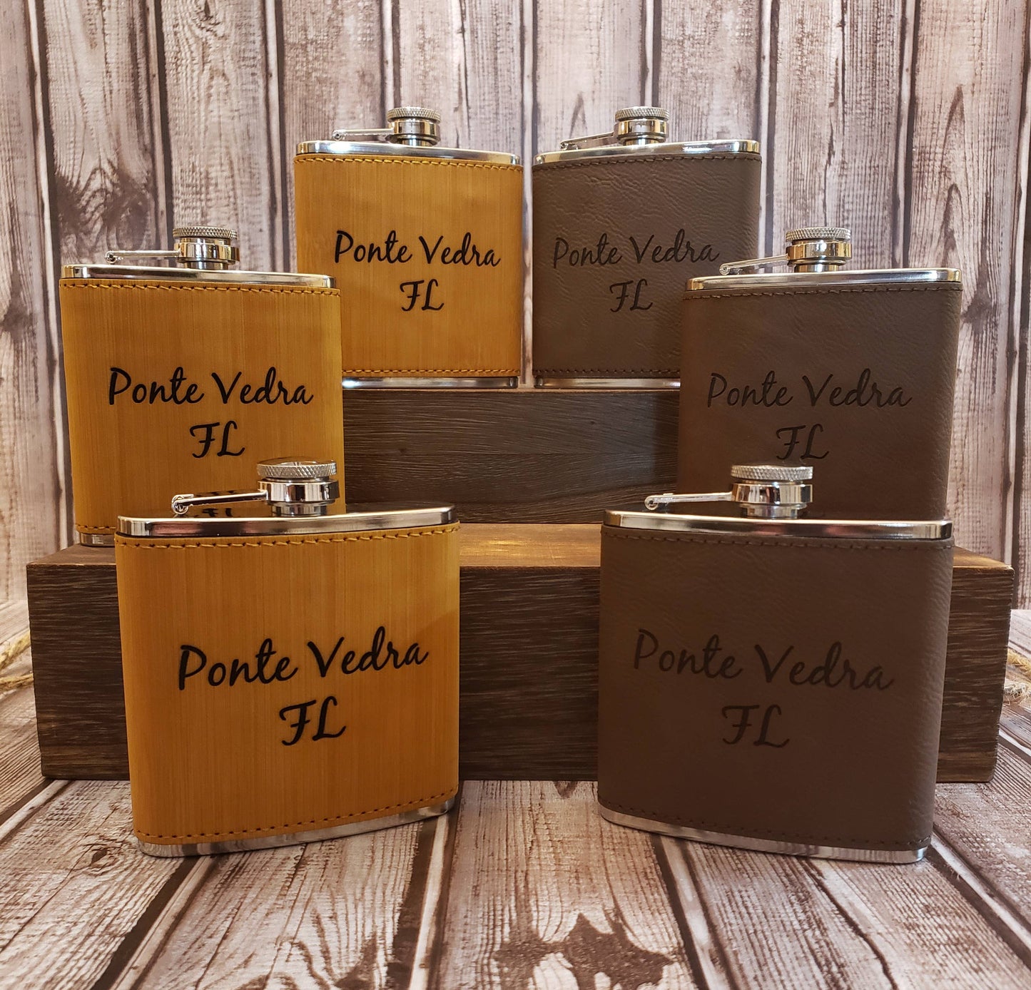 The Rural Home - Custom Engraved Leatherette Flask – Custom Wholesale Gift