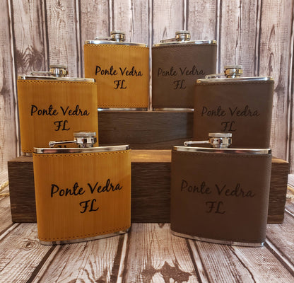 The Rural Home - Custom Engraved Leatherette Flask – Custom Wholesale Gift