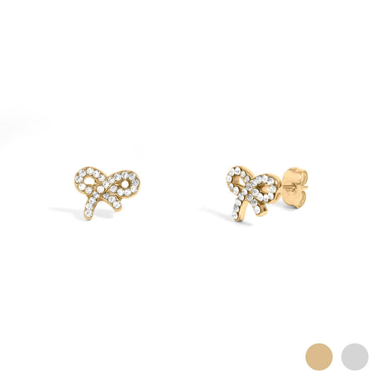 WJW - 18K Gold PVD Stainless Steel CZ Bow Stud Earrings