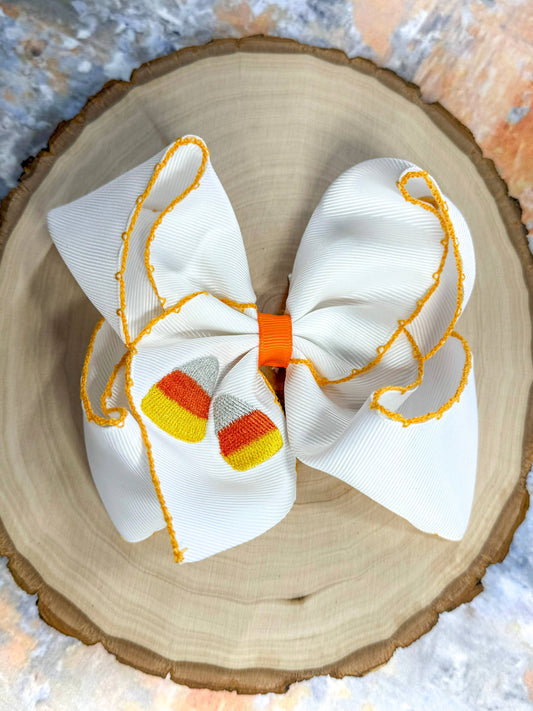 The Hair Bow Company - Candy Corn Embroidered Moonstitch Hair Bow