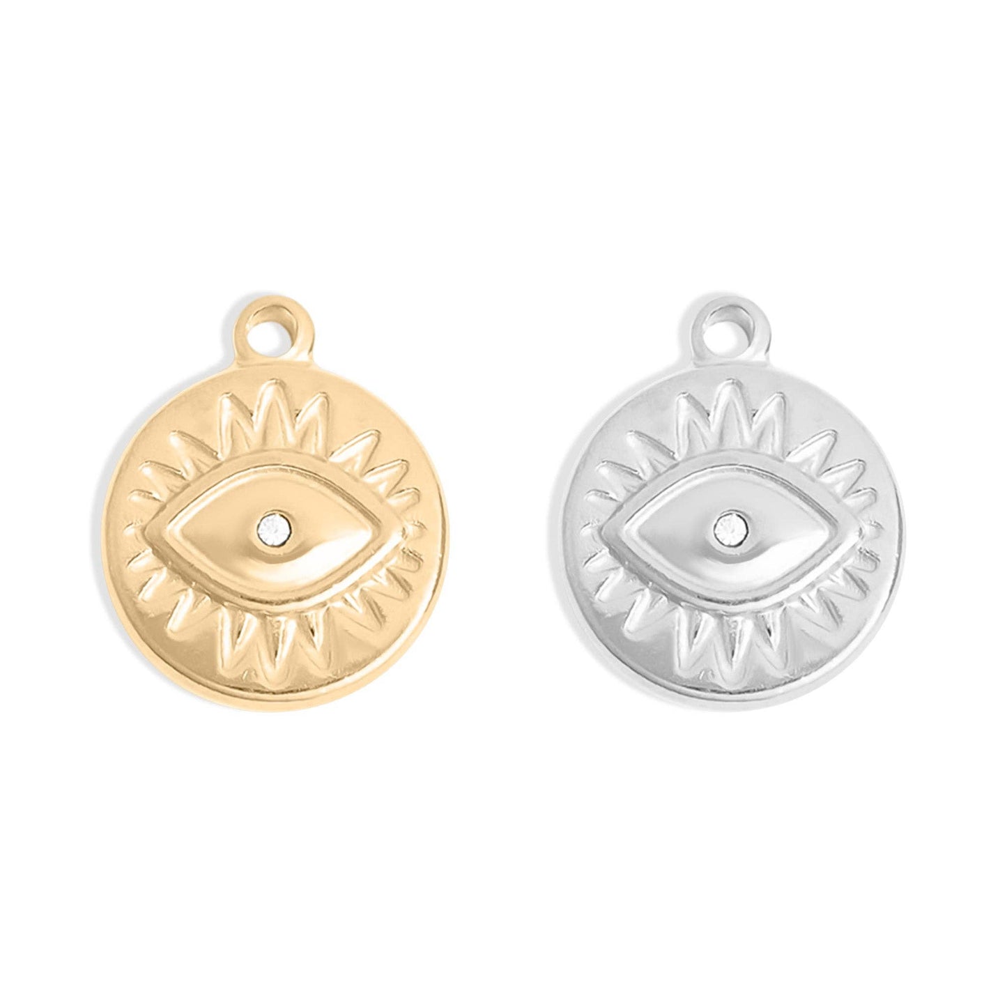 WJW - 18K Gold PVD Stainless Steel Crystal Evil Eye Sun Disc Charm