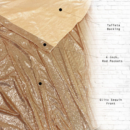 YOUR CHAIR COVERS - Glitz Sequin on Taffeta Drape/Backdrop 10 ft x 104 Inches Gold