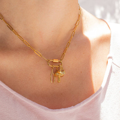 WJW - 18K Gold PVD Paperclip Carabiner Necklace
