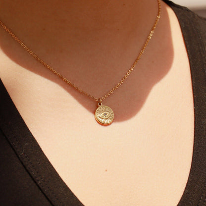 WJW - 18K Gold PVD Stainless Steel Crystal Evil Eye Sun Disc Charm