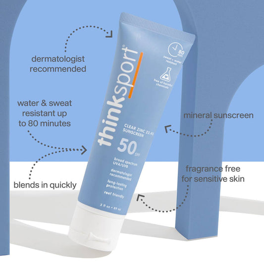 Think - Think Sport SPF 50 Clear Zinc Sunscreen (3oz), EWG Verified