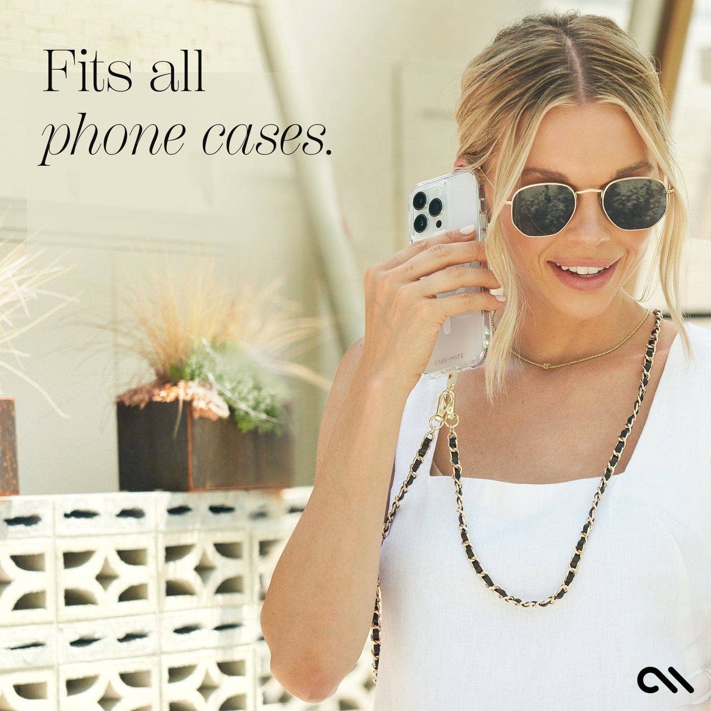 Case-Mate - Gold Chain/Black Leather Phone Crossbody
