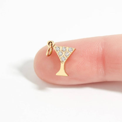 WJW - 18K Gold PVD Stainless Steel CZ Martini Glass Charm
