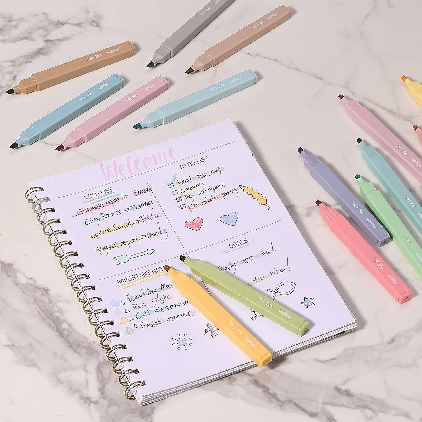 Mr. Pen - Mr. Pen Aesthetic Highlighters - 20 Chisel Tip Set