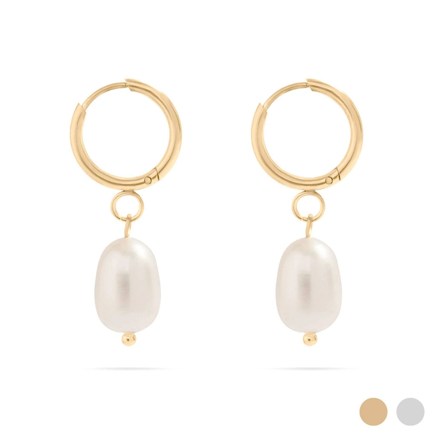 WJW - 18K Gold PVD Freshwater Pearl Huggie Earrings