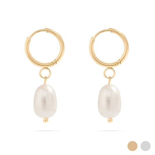 WJW - 18K Gold PVD Freshwater Pearl Huggie Earrings