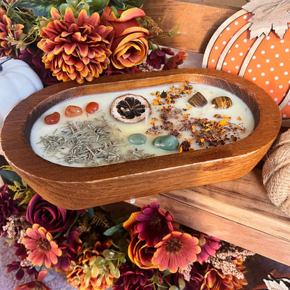 Dough Bowl 3-wick Candle made of Soy Wax with Crystals, farmhouse style