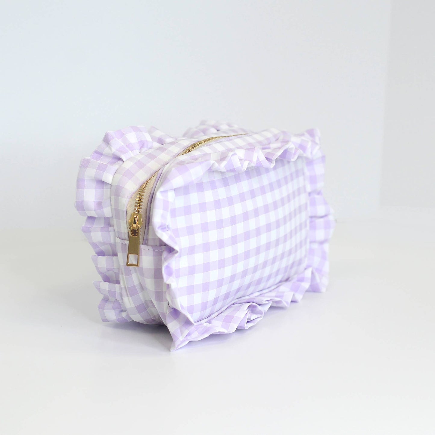 Mugsby - Gingham Ruffle Zipper Pouch Embroidery Friendly Cosmetic Bag