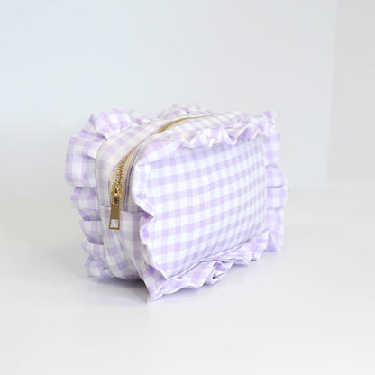 Mugsby - Gingham Ruffle Zipper Pouch Embroidery Friendly Cosmetic Bag