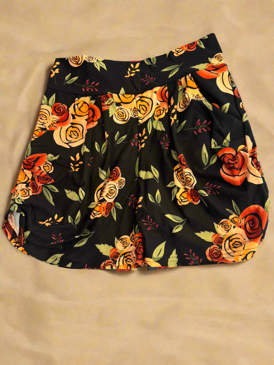 Black Floral Flowy Shorts with Pockets