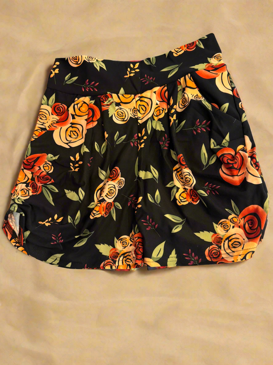 Black Floral Flowy Shorts with Pockets