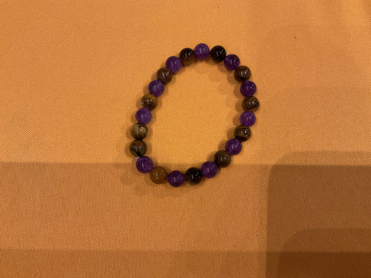 Tigers eye and amethyst bead bracelet