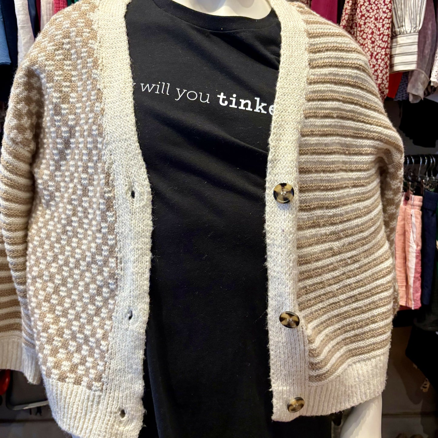 Tan and White Cardigan