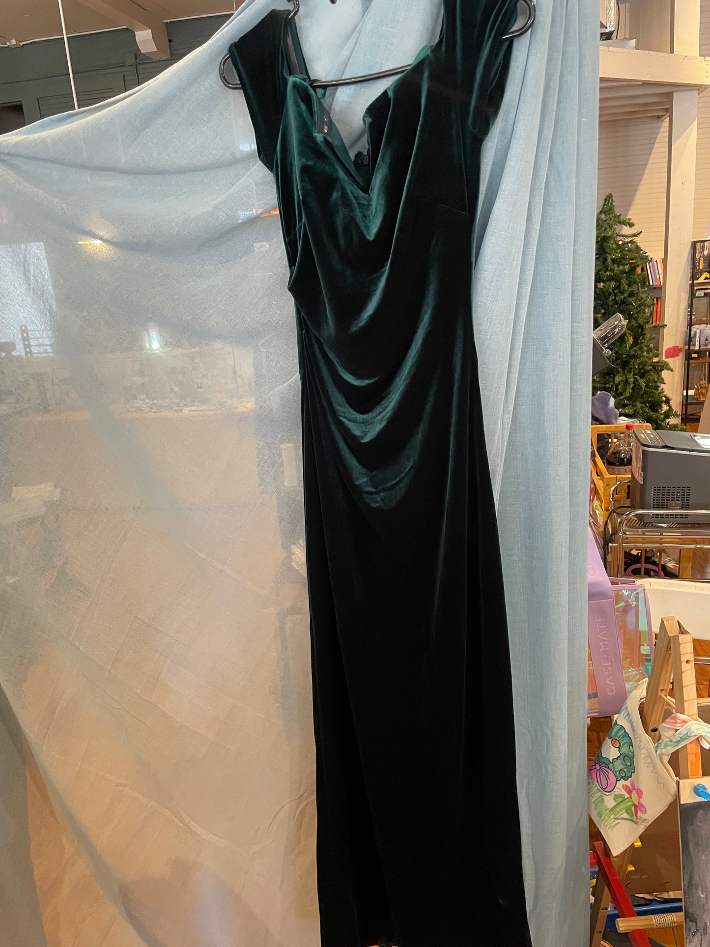 Long satin emerald green formal dress size 10