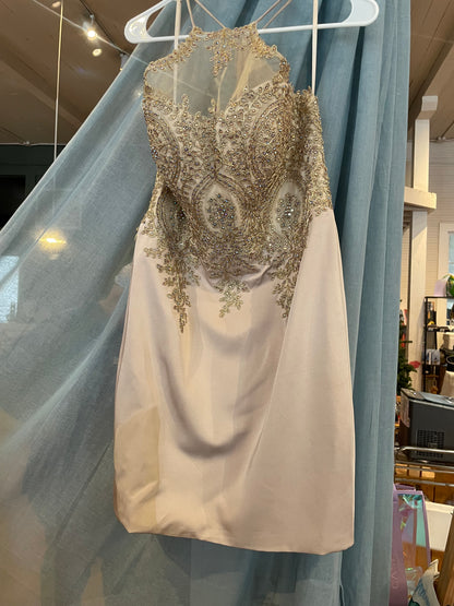 Gold/nude short dress with iridescent rhinestones size 12