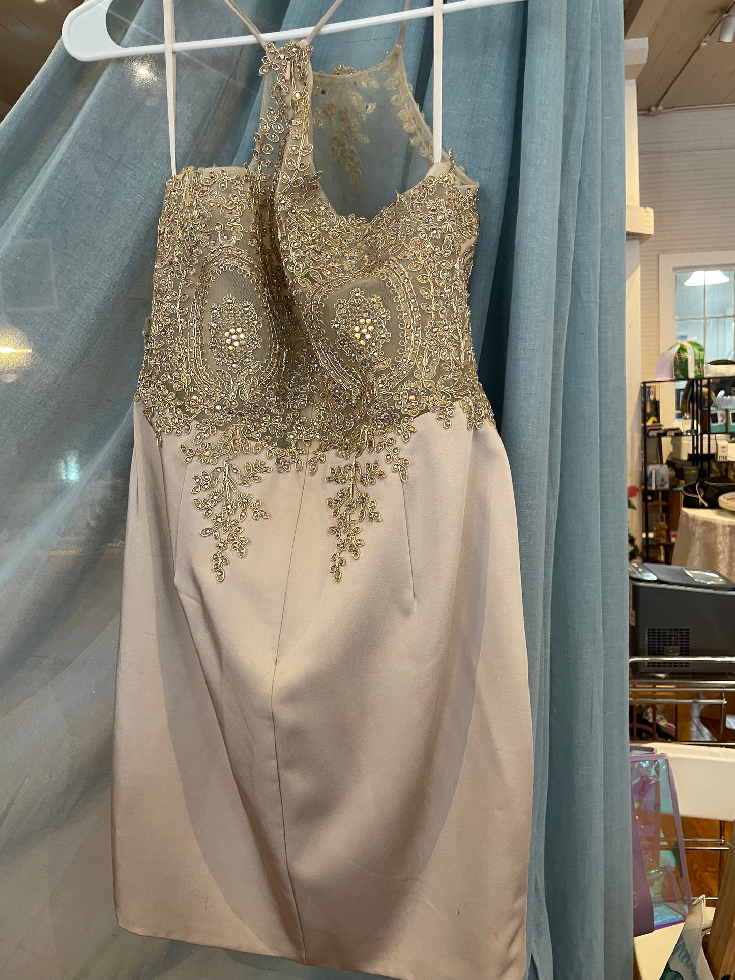 Gold/nude short dress with iridescent rhinestones size 12
