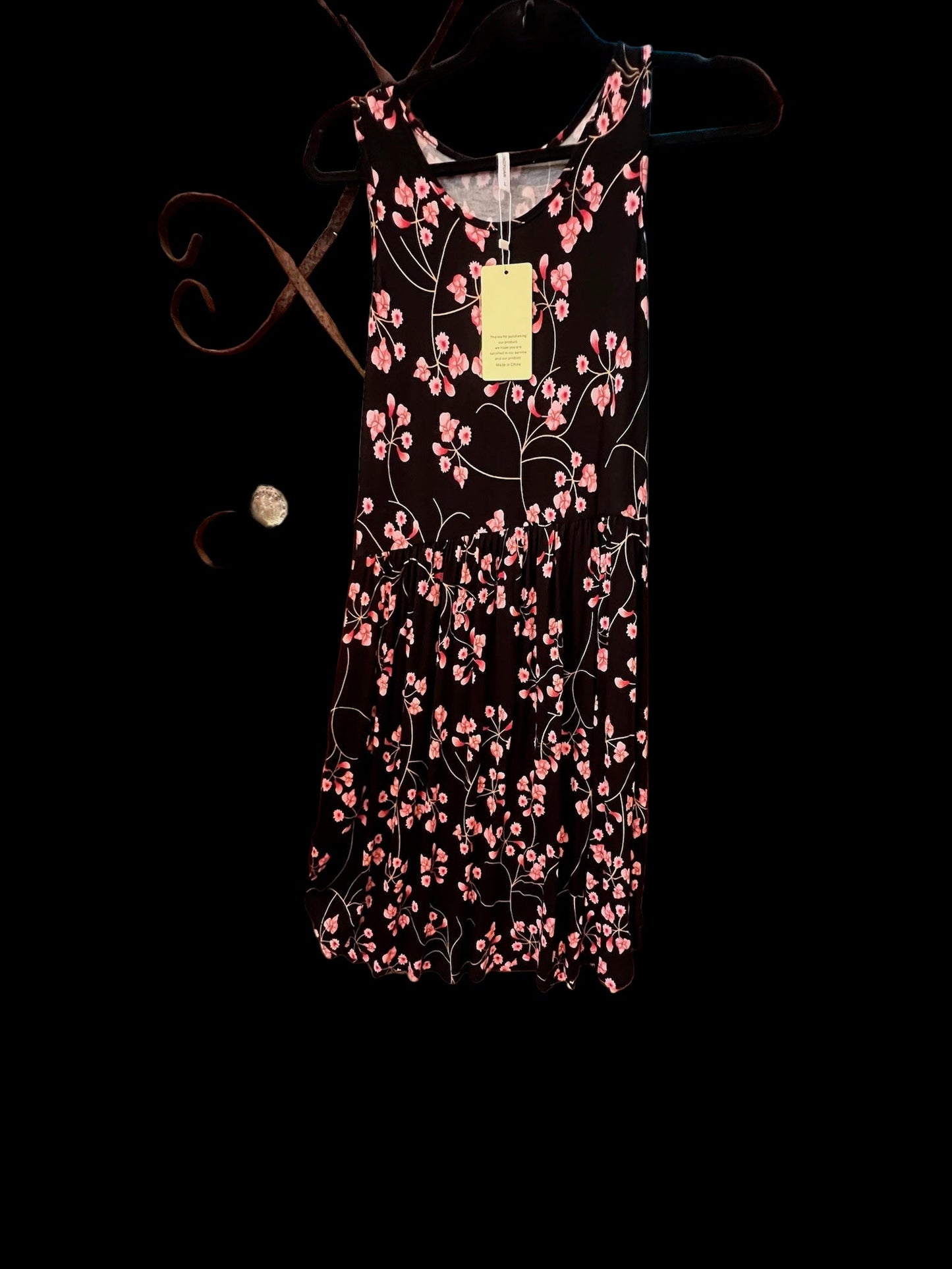 Large Black Dress with Red & White Flowers