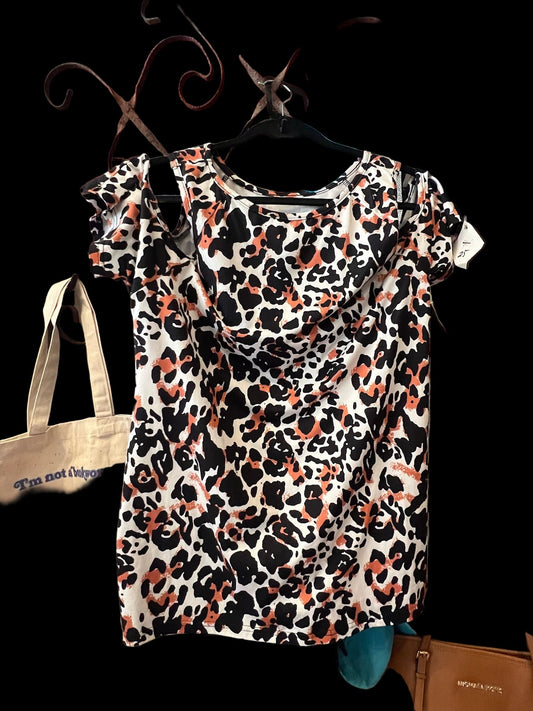 Leopard Print Cold Shoulder Blouse