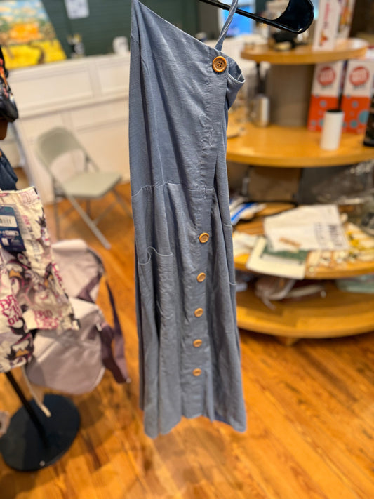 Blue linen dress buttons