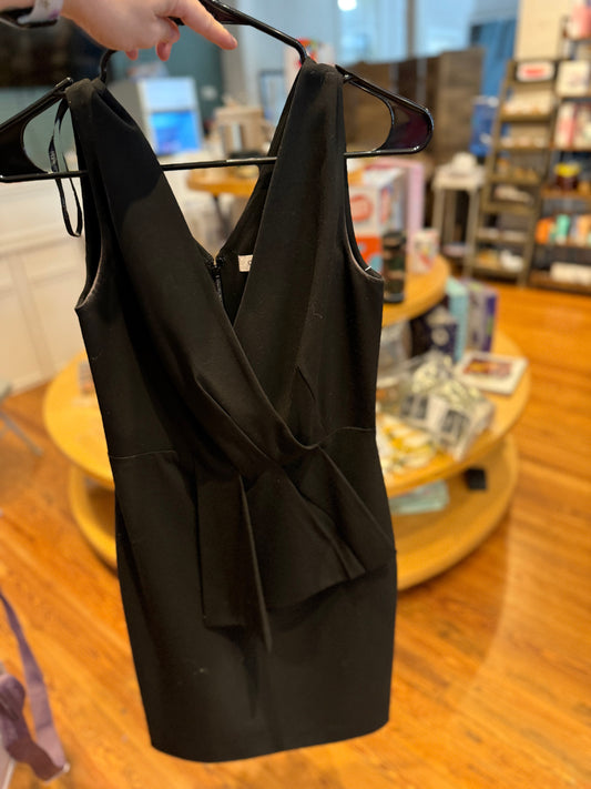 Black front pleated cocktail little black dress