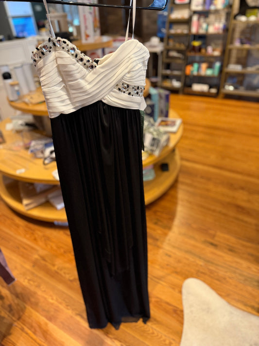 Long black and white gown sequins