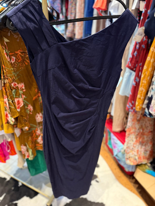 Navy asymmetrical dress body con