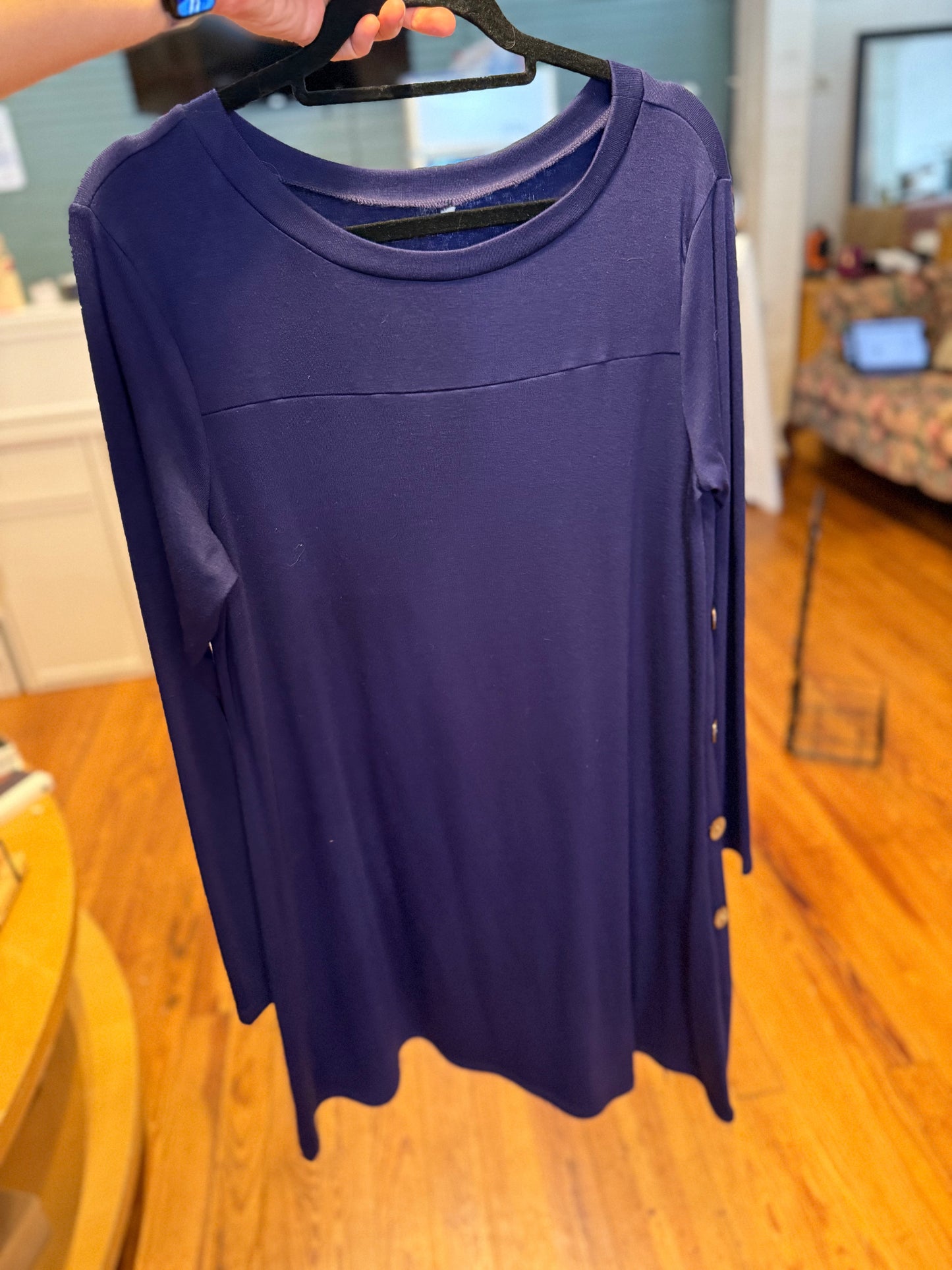 Navy blue button side long sleeve shirt