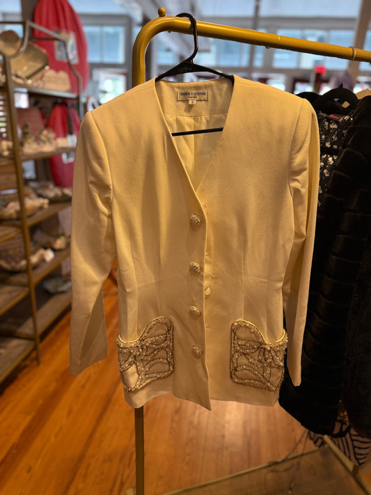 George F. Couture NY size 8 cream blazer embellished buttons