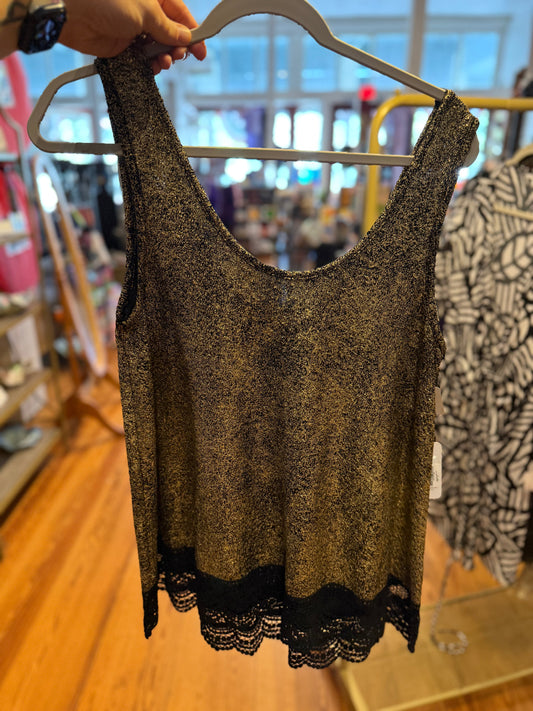 Black and gold camisole tank lace edge size large