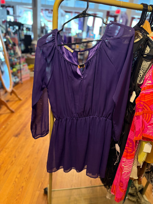 Purple empire waste see thru sleeve blouse