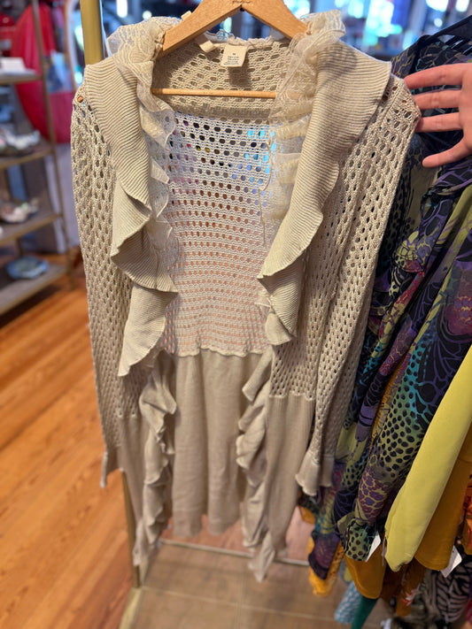 Beige long cardigan frilly medium