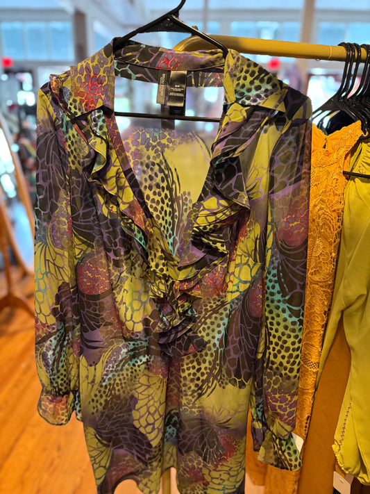 Bisou bisou m jungle print sheer blouse