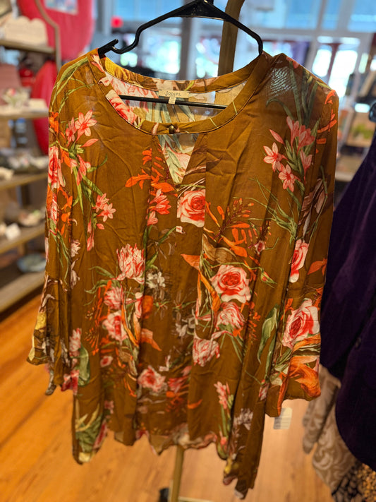 Brown three quarter sleeve floral med jodifl