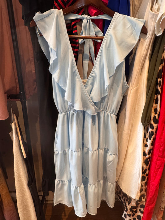 Baby Blue Ruffle Tie-Back Dress
