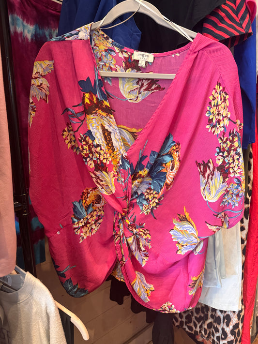 Imgee Pink Floral Wrap Blouse