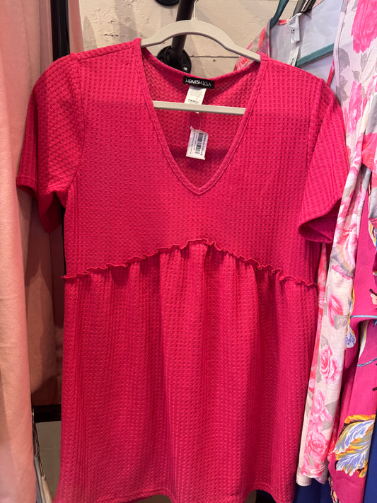 Heimish USA Fuchsia Textured V-Neck Top