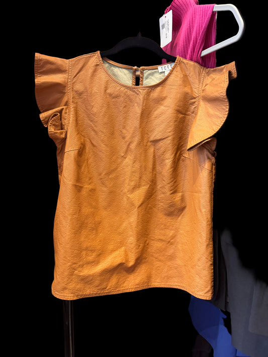 TCEC Tan Faux-Leather Flutter Sleeve Top