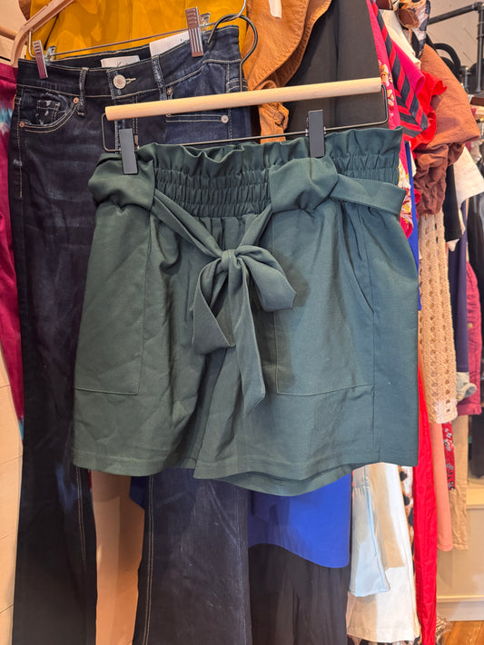 Forest Green Paperbag Waist Shorts