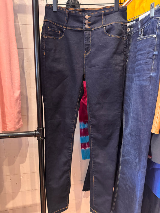 Dark Wash High-Rise Triple-Button Jeans