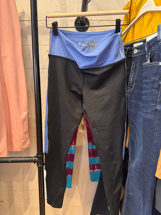Zyia Black & Blue Colorblock Waist Leggings