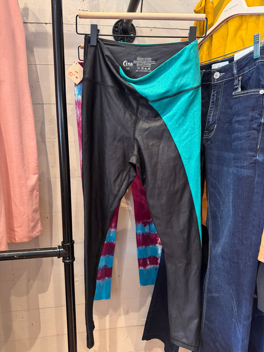 Zyia Black & Teal Panel Leggings