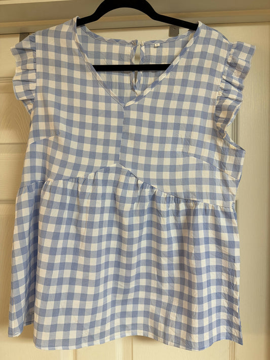 Sleeve less blue checkered shirt size Large